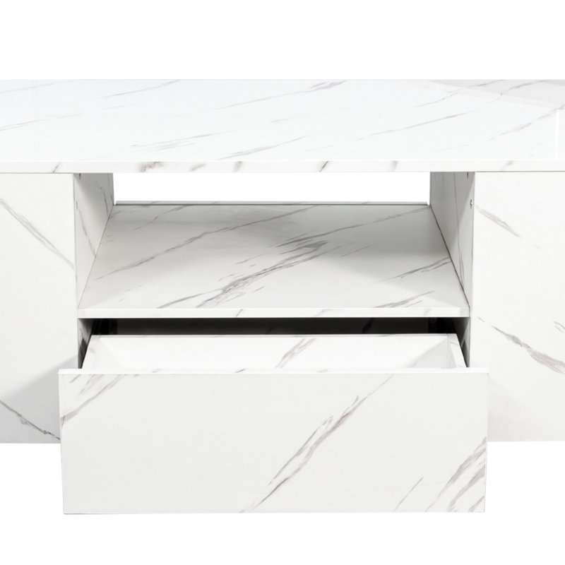 Table basse à DEL avec 2 tiroirs, table centrale en bois avec 20 modes d'éclairage, Blanc