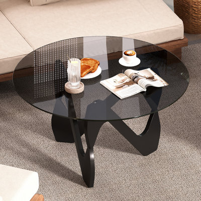 Round Coffee Table with Solid Wood Legs, Minimalist Table for Living Room