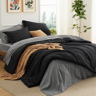 Bedsure Twin Comforter Set - 5 Pieces Black Twin Bedding Set for All Seasons, Boho Contrasting Design Bed in a Bag with Comforter, Sheets, Pillowcase & Sham