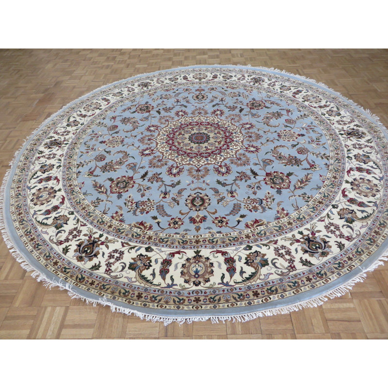 Tapis noué la bleu/beige 9 pi 10 po one-of-kind à la main Draeger