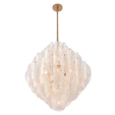 Luminaire suspendu 31,5 po Chateau en laiton satiné avec verre incurvé arctique