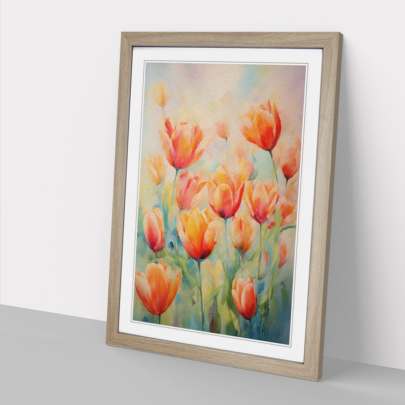 Tulip Flower Impressionism No.3 - Framed Print, Oak , 34cm H x 25cm W x 2cm D