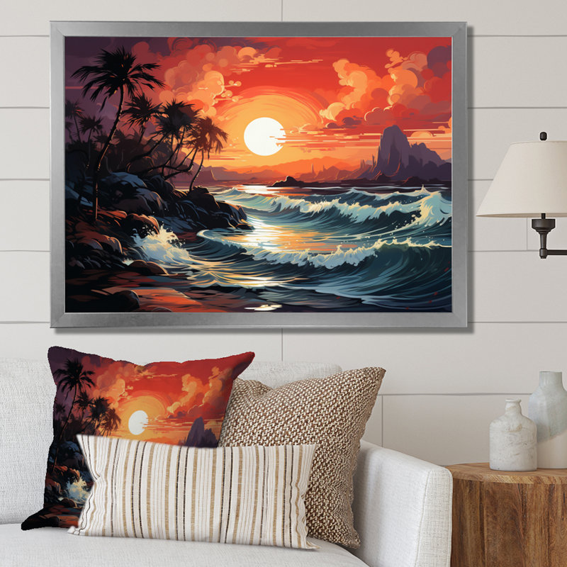 Paradis tropical II - imprimé, H 12 po x l 20 po x P 1 po, Cadre simple argenté