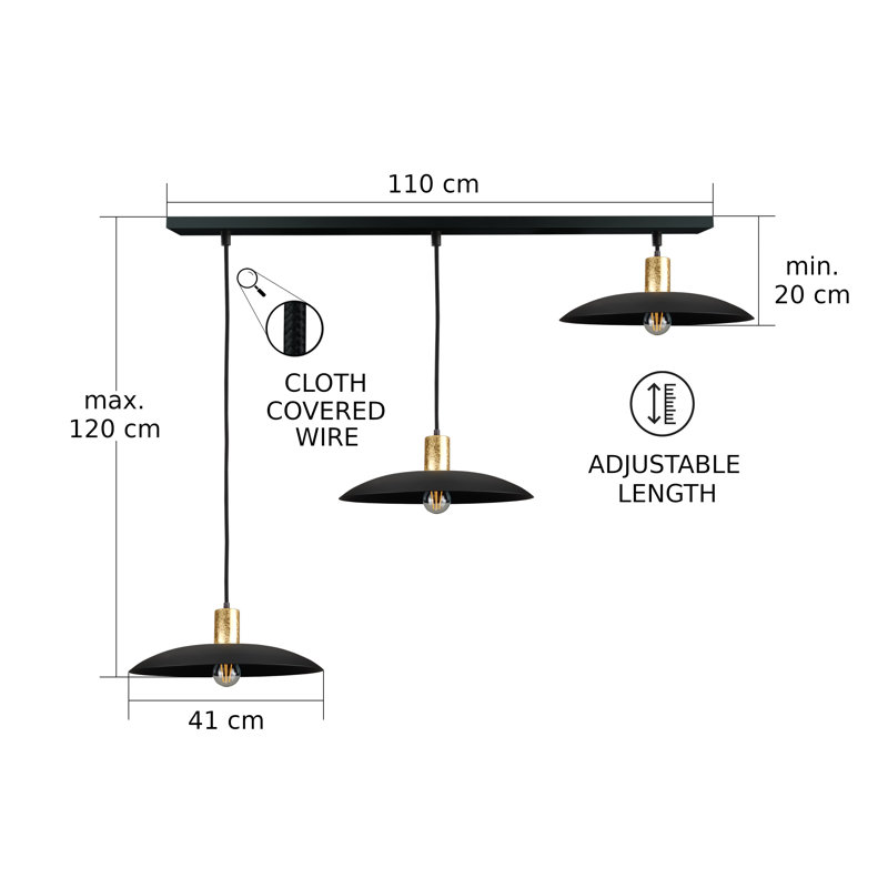 3 - Light Matte Black Dome Pendant, Black