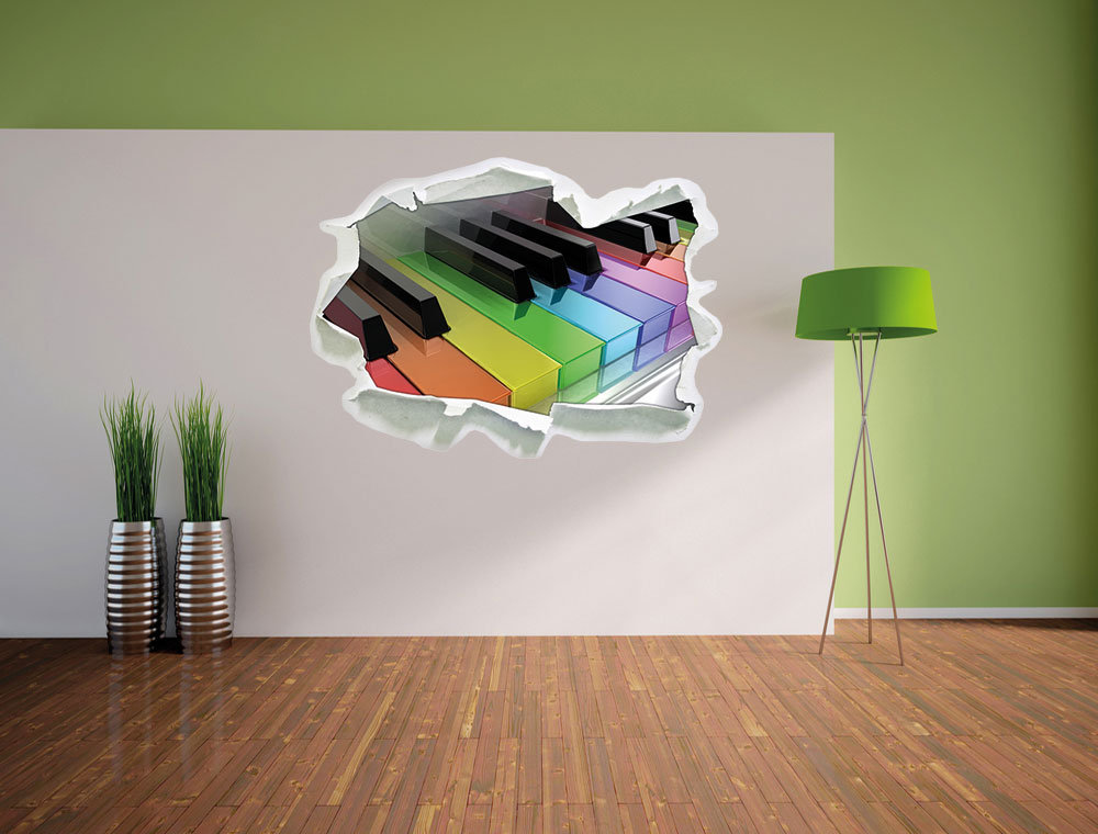 Wandtattoo Piano Rainbow Colors Bunte Klaviertasten