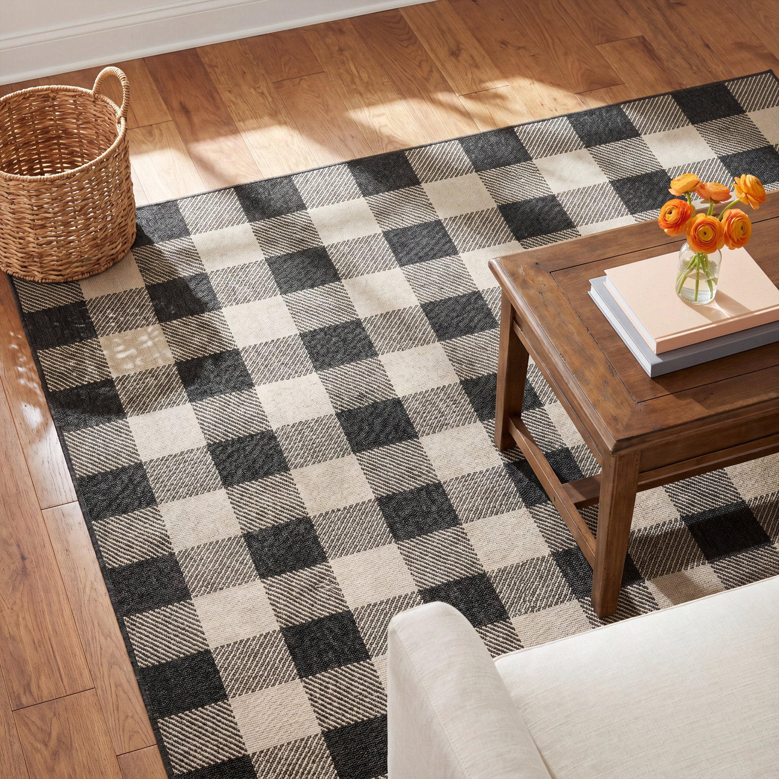 Adrienne Charcoal Plaid Outdoor Rug, Rectangle 8'6" x 13'