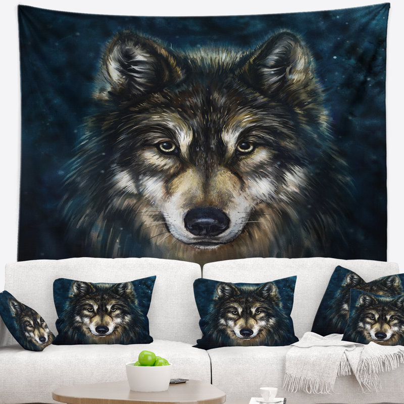 Sourire tapisserie de loup Animal, H 32 po x l 39 po