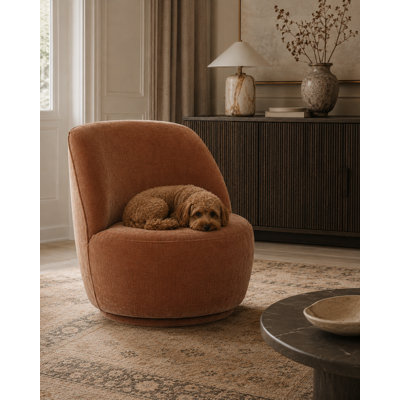 Armless 360-Degree Swivel Accent Chair with Curved Back, Rounded Seat