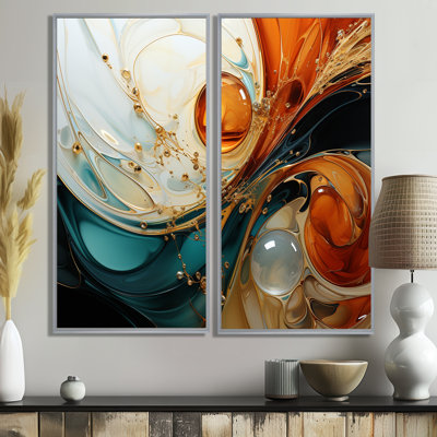 Orange et émeraude marbre marbre IV - art mural moderne orange