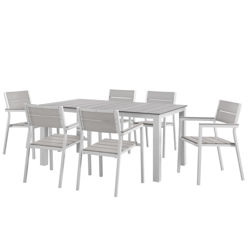  Ensemble de salle à manger rectangulaire pour 6 personnes, H 29,5 po x l 35,5 po x L 63 po, Gris clair / Blanc
