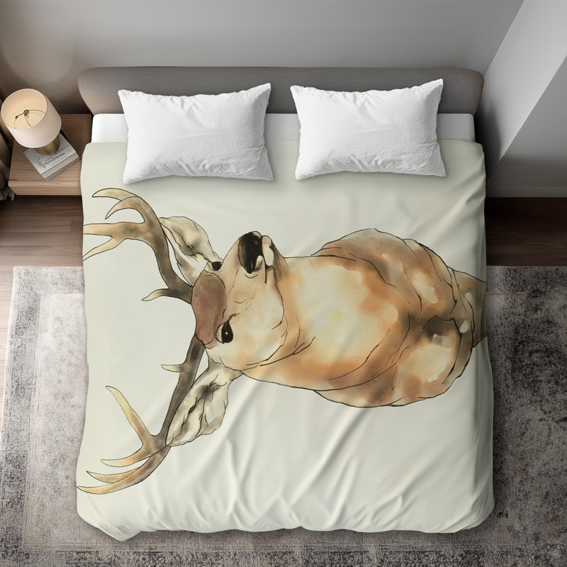 Deer Portrait Scandinavian King Duvet Cover - White Back