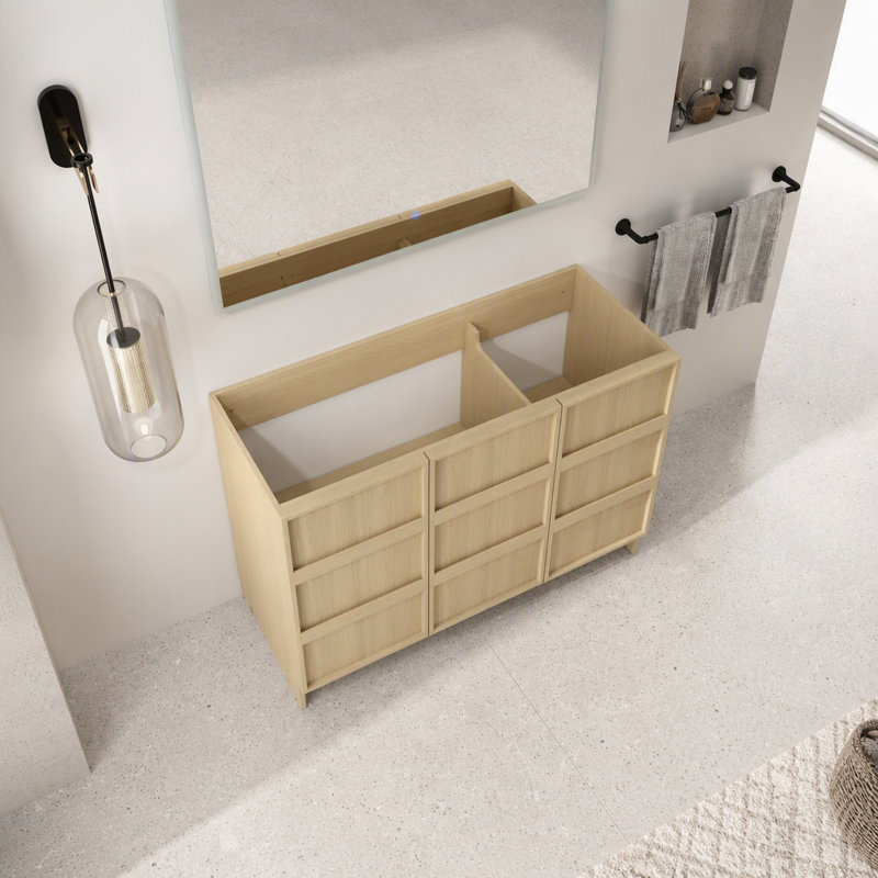 Meuble-lavabo autoportant 48 po (46-7 / 8 po) et 3 portes d'armoire à fermeture en douceur, contreplaqué, chêne Dune (KD-PACKING)