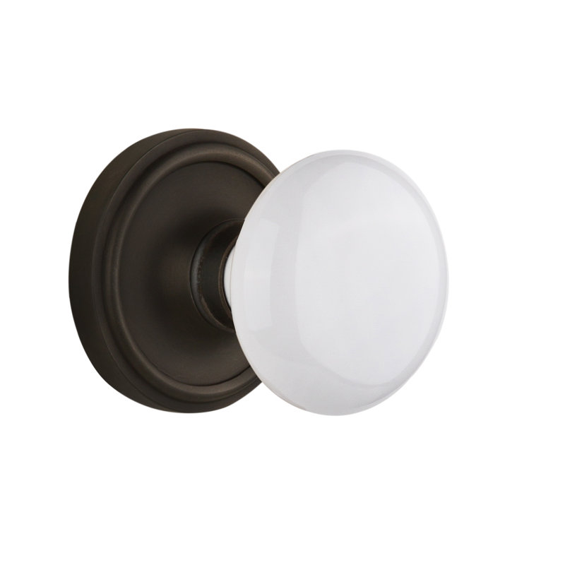 Classic Rosette with White Porcelain Door Knob, Oil-Rubbed Bronze, 2-3/4”