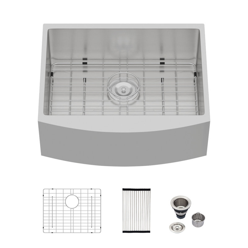 24"L x 21"W Single Bowl Stainless Steel Farmhouse/Apron Kitchen Sink, Silver