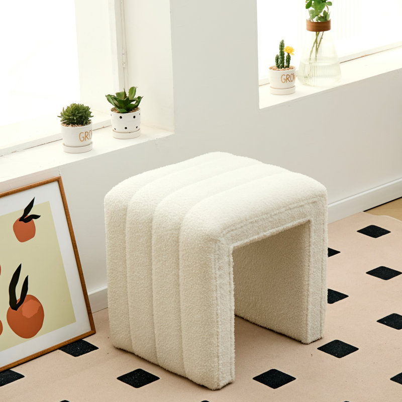 Upholstered Pouf, White