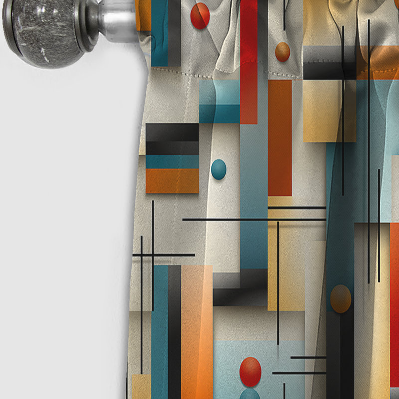 Beige turquoise rétro Revival Geometric - Rideau occultant géométrique abstrait - 1 panneaux, L 52 po x L 108 po