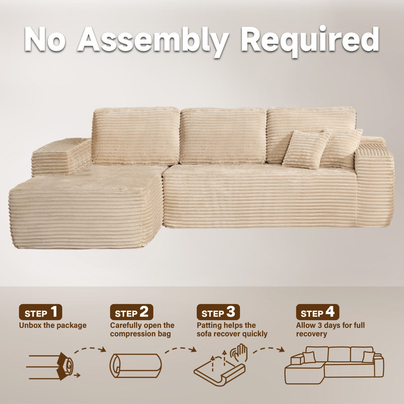 Canapé modulaire à 2 pièces avec rembourrage Co² Boneless, aucun assemblage requis, Velours côtelé beige plus