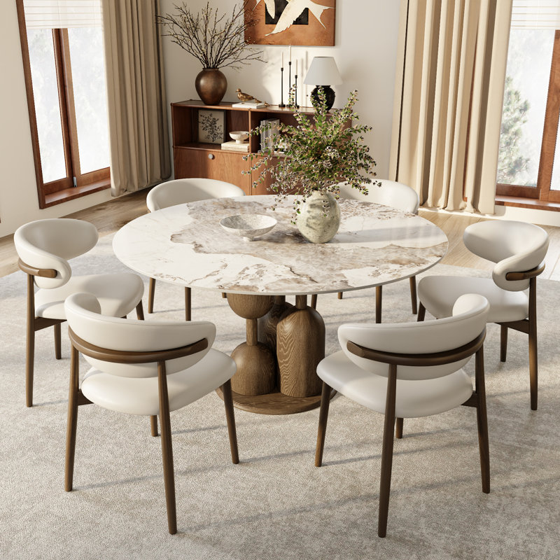 Table de salle à manger Amberly Luxury Modern, H 29,52 po x l 47,24 po x P 47,24 po, Chanel, Caramel Brown
