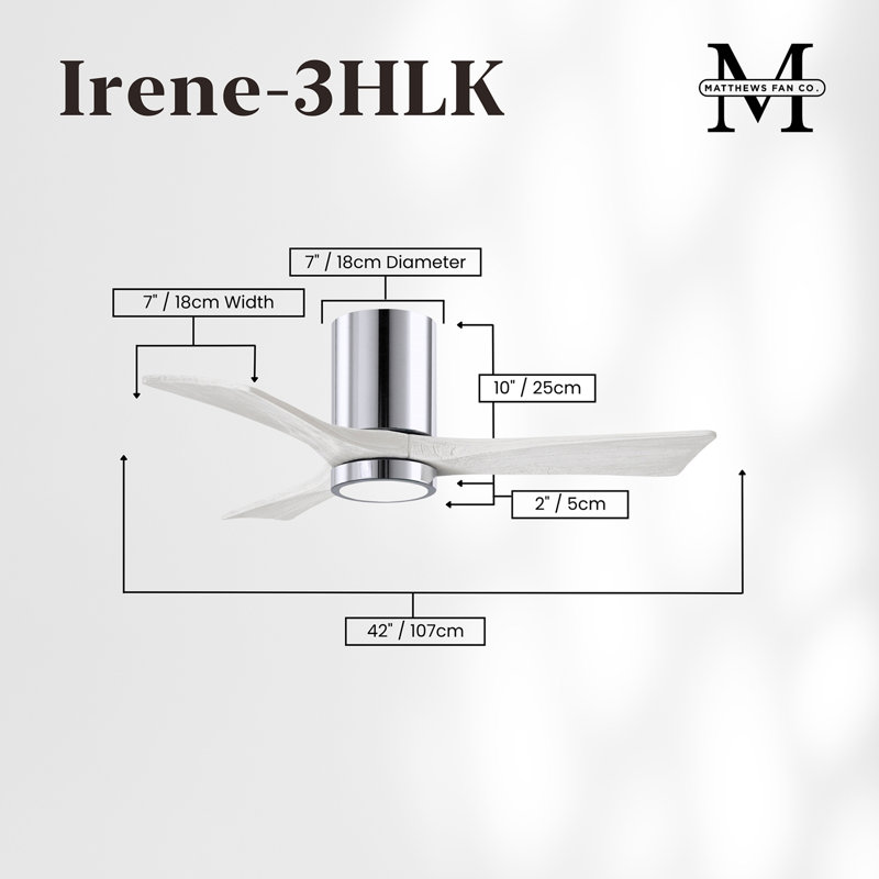 Irene LED Ceiling Fan, Matte White, Polished Chrome, 42"
