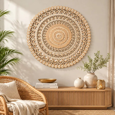Hand Carved Round Mandala Wooden Wall Décor Art 48"
