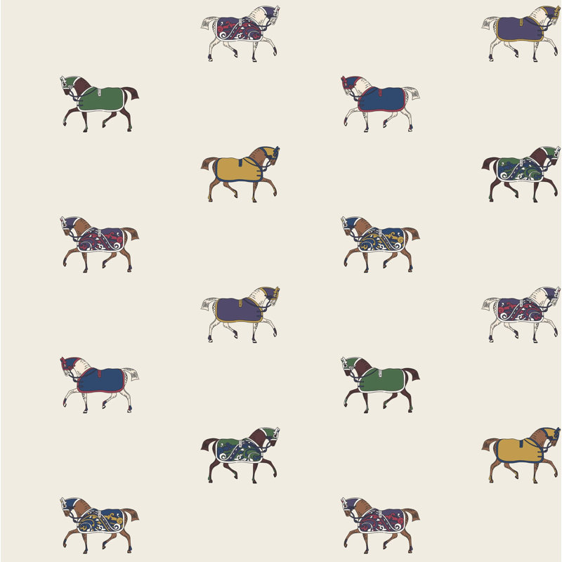 Joules Regal Horse Print Cream/Multi Animal 10m x 52cm Matte Wallpaper Roll