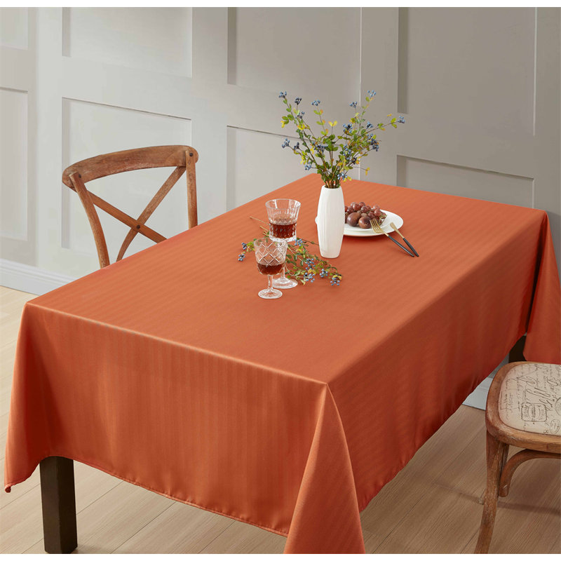 Lincoln Stripe Fabric Tablecloth, 84" Rectangle, Rust