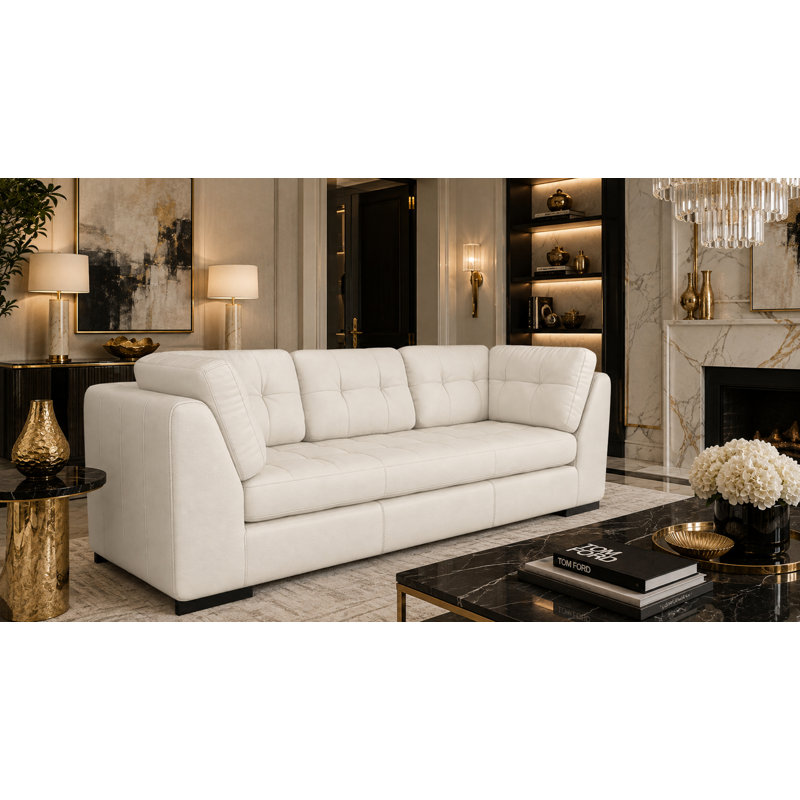 Canapé à accoudoirs en cuir véritable de 100 po Rameek, White