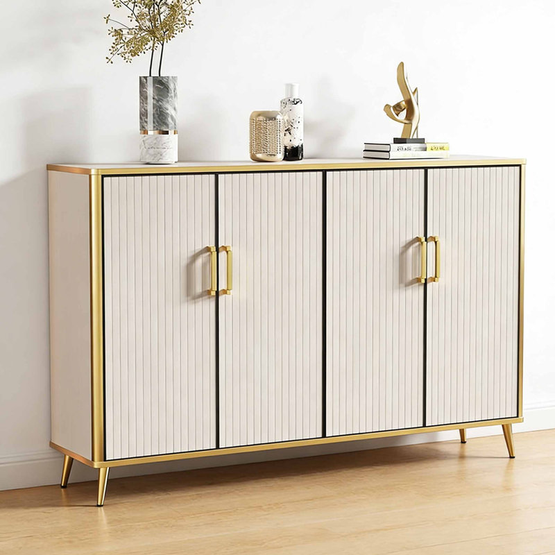 Armoire à chaussures de style américain, Crème, H 39,37 po x l 59,06 po x P 14,17 po