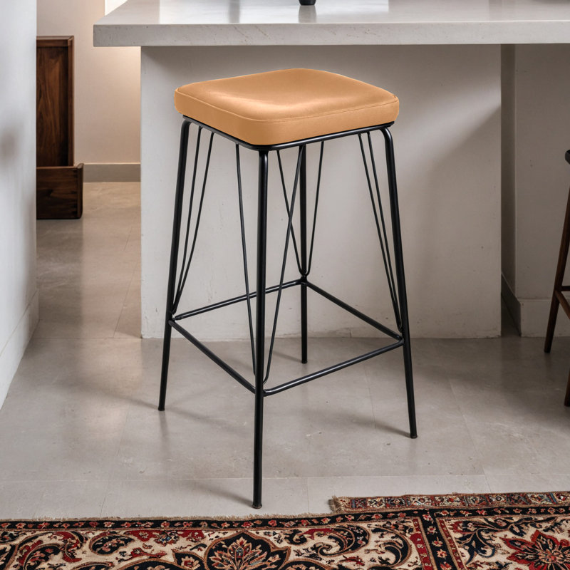 Meggin Millard Backless Leather Upholstered Bar Pub Stool with Footrest â€“ Lightweight Powder-Coated Metal Frame, Easy Assembly