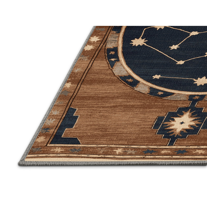 Tapis brun lavable à la machine, Rond 8 pi