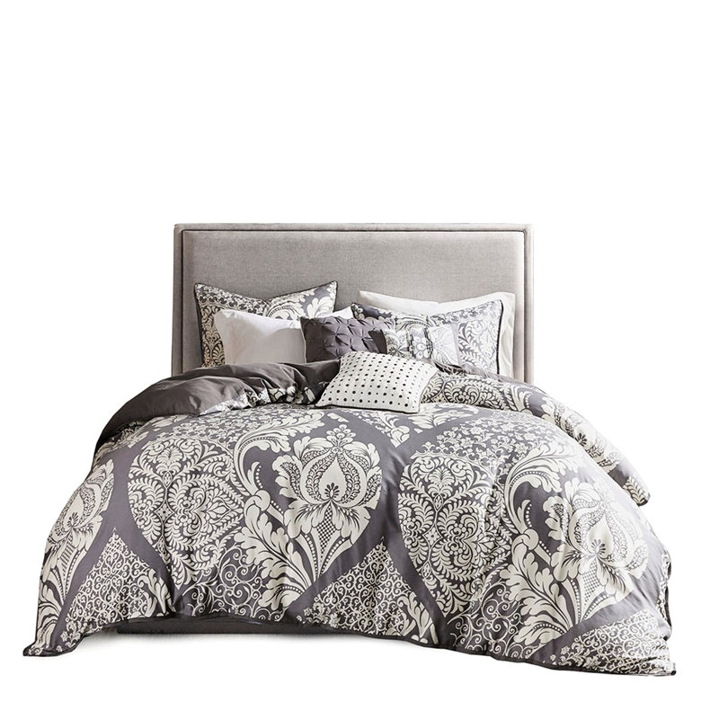 Housse de couette en coton avec motif contrasté et coussins décoratifs 6 pièces