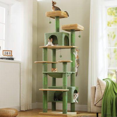 Arbre à chat de 72,4 po, condos à griffer et poteaux à griffer inclus, avec plateforme et panier
