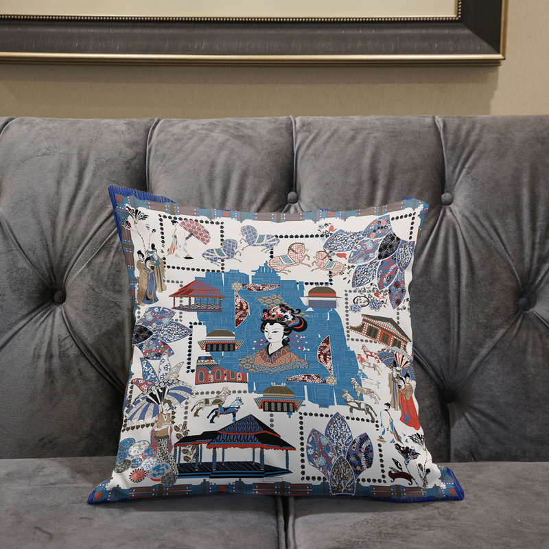 Reversible Throw Pillow, 18" x 18", White/Blue