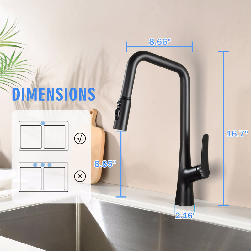 Robinet de cuisine 3 fonctions 360 pulvérisateur One Touch, Noir mat