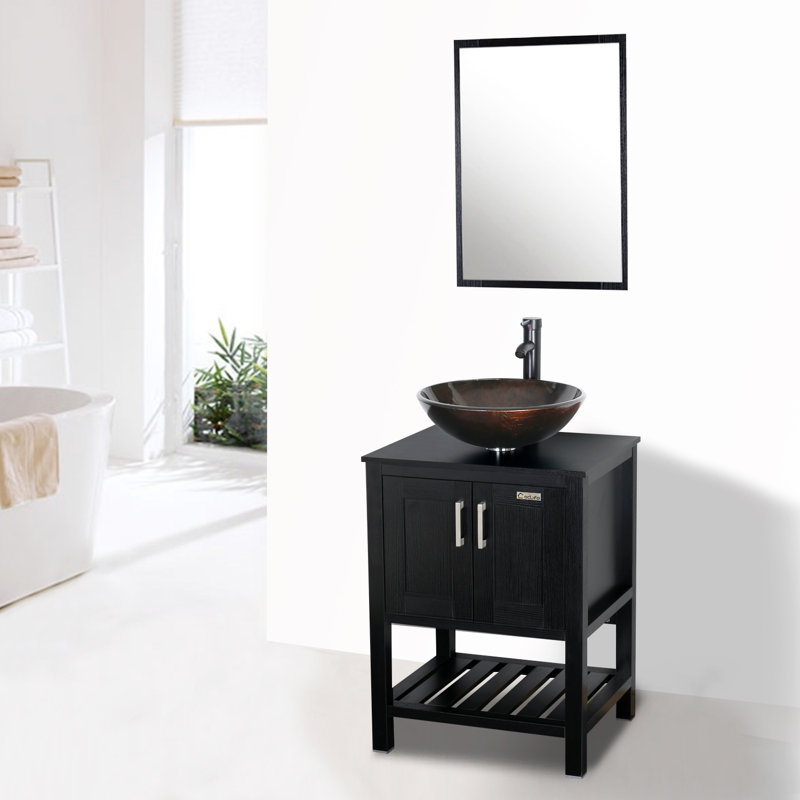 24'' Narrow Depth Single Bathroom Vanity Set with Mirror, Black