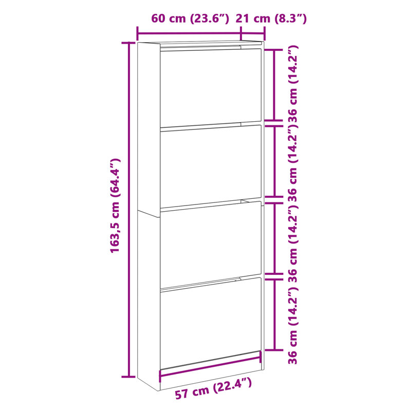 8 Pair Shoe Storage Cabinet, Brown Oak