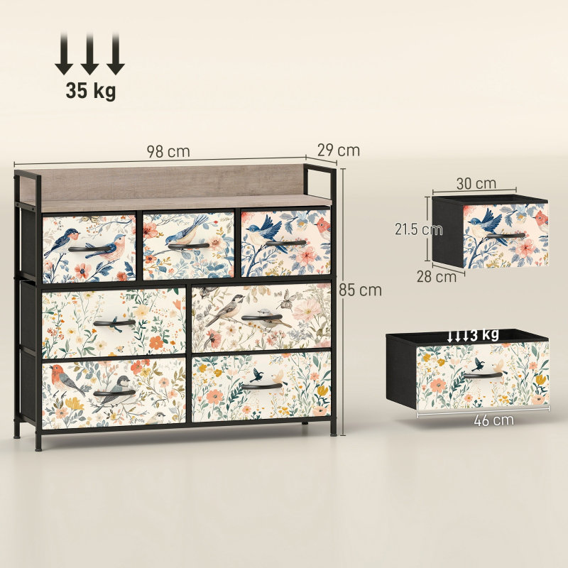 98 cm W Chest of 7 Drawers