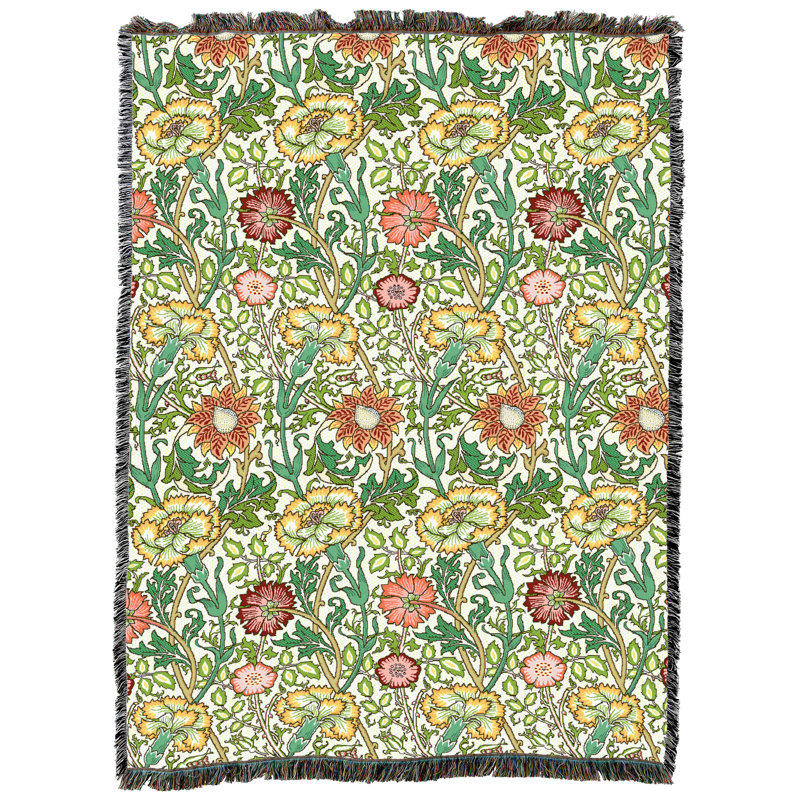 Couverture Pure Rose de Rose Pure par William Morris - Artisanat - Jeté de tapisserie en coton, L 80 po x L 60 po, Vernal