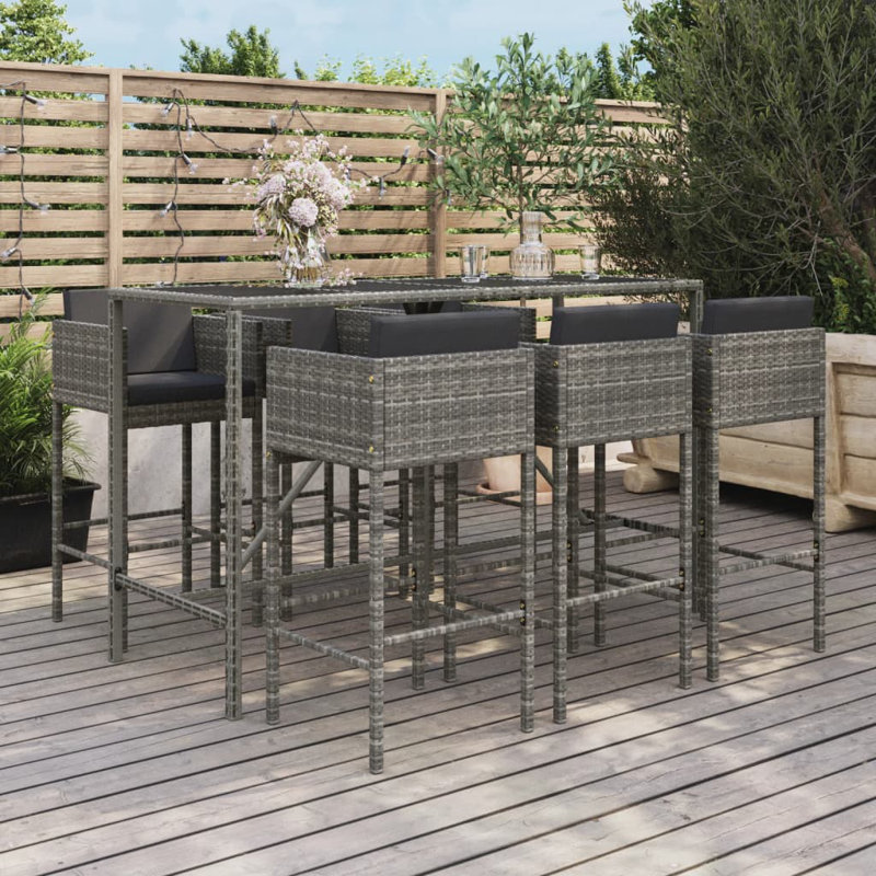 Metal Bar Set with Stools, Grey, 8