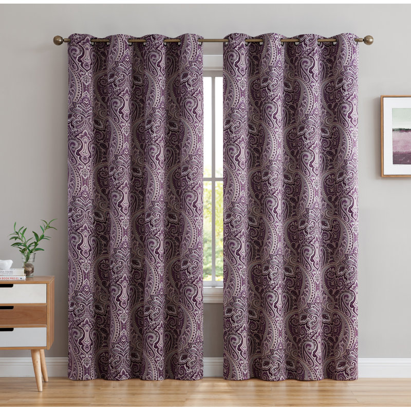 Annabel Paisley Room Darkening Thermal Grommet Curtain Panels Set for Living Room, 50" W x 84" L, Merlot