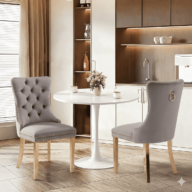 Round Dining Table Sets with 2 chairs, White, Gray/Gold
