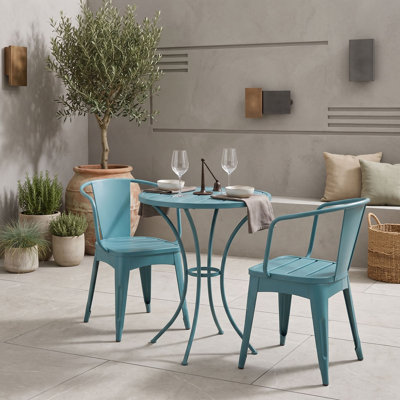 Ensemble bistro 3 pièces avec table et 2 chaises, ensemble de table de salle à manger à lattes résistant aux intempéries
