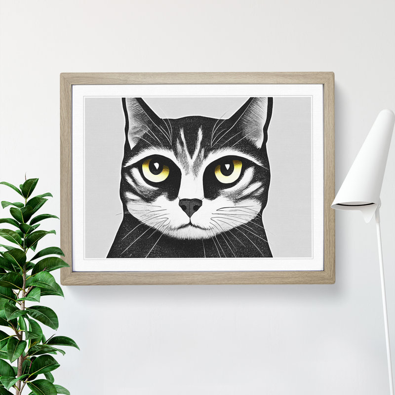Cat Illustration Vol.5 Abstract - Framed Print, 34cm H x 46cm W x 2cm D, Oak
