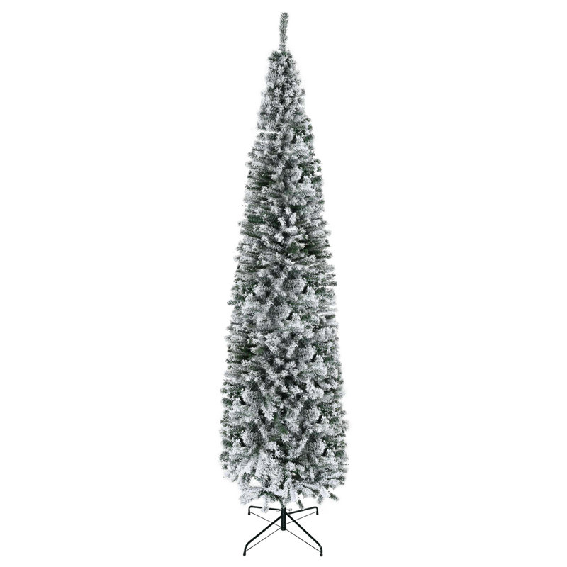 9' Tall Unlit Snow-Flocked Slim Artificial Christmas Tree With Realistic Branches And 1014 Tips, 9'