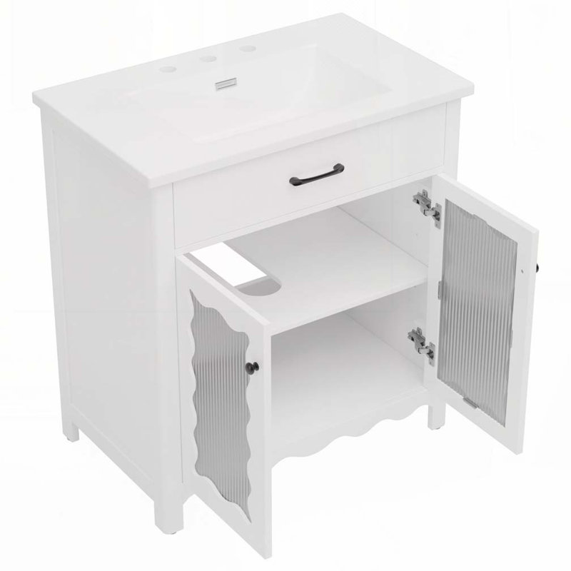 Meuble-lavabo 31 po avec verre trempé, Blanc