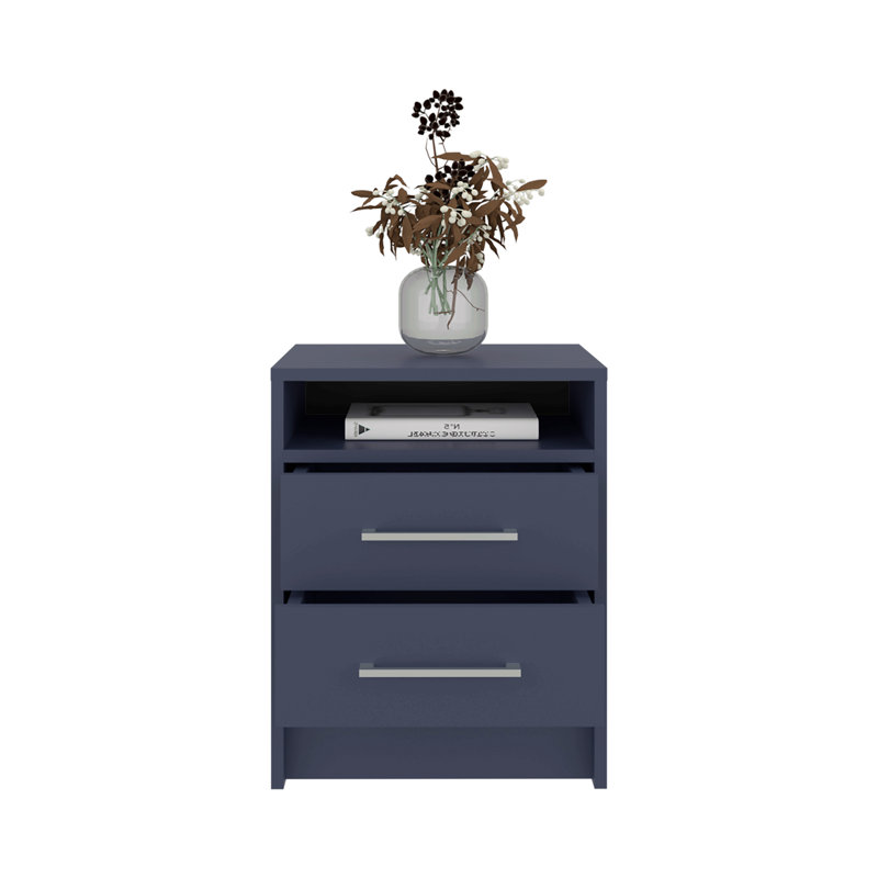 Table de chevet H 19,9 po, 2 tiroirs, 1 tablette, bleu Alby - Chambre