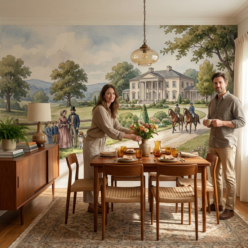 Papier peint Pastoral Landscape Mansion, 120"x96", Non-Woven Nonpasted