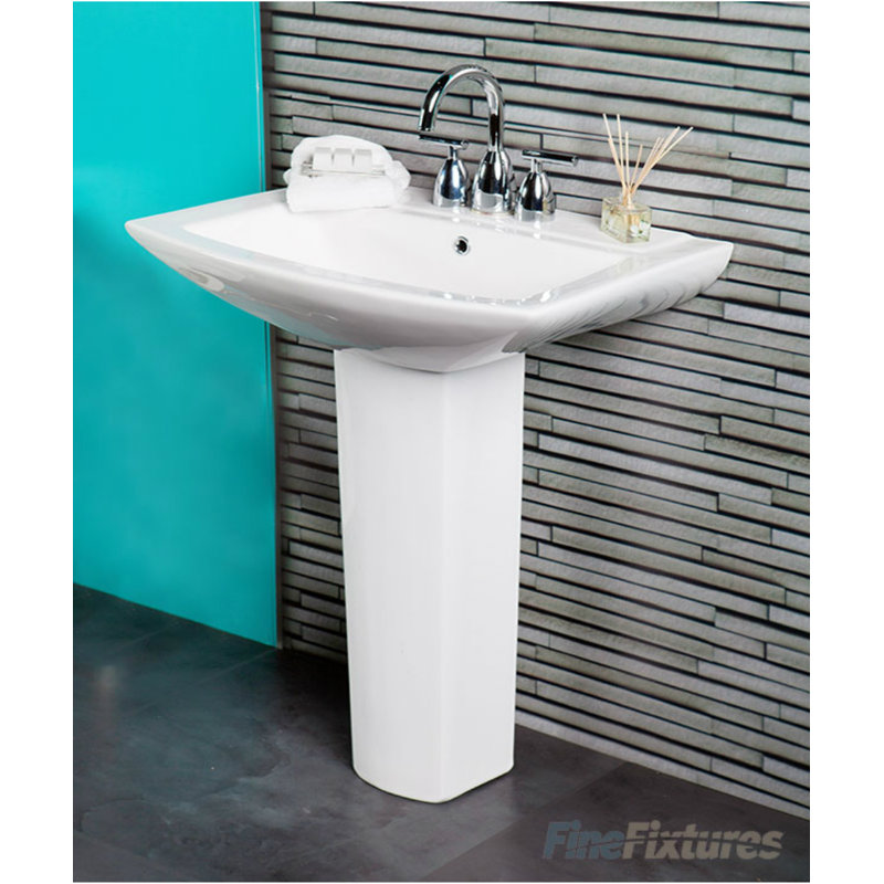 26" Tall White Vitreous China Oval Pedestal Bathroom Sink with Overflow, 4" Centers