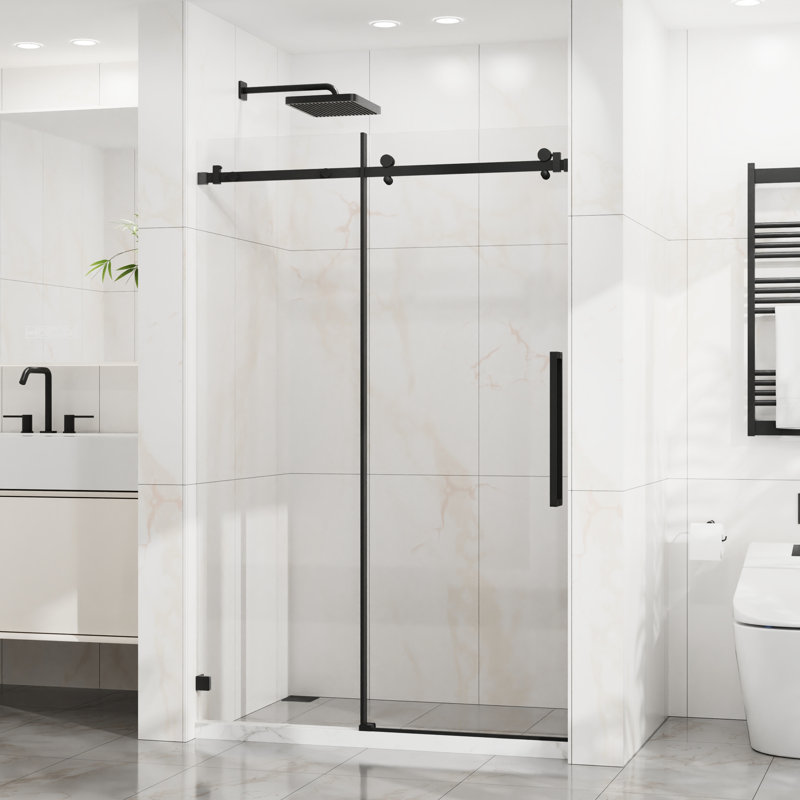 6mm Tempered Glass Shower Door, 48" W X 72" H, Reversible Opening, Smooth And Quiet Sliding In Bathroom Matte Black 1/4" (6mm) Glass, Waterproof Performance, Operation