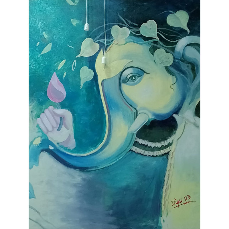 Le Ganasha | Acrylique sur toile | Par Dipu Das | Décoration murale